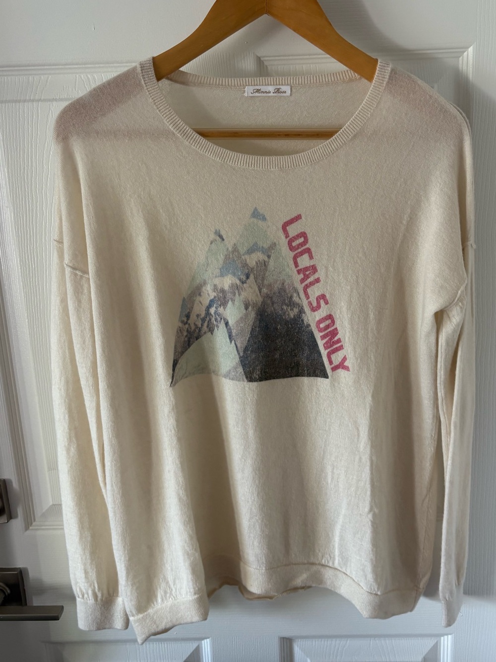 Minnie Rose "Locals Only" Cashmere Blend Graphic Knit Sweater Size L